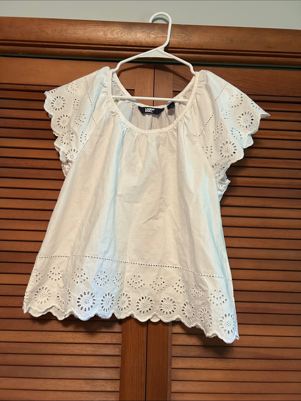 Lands' End White Eyelet Short Sleeve Blouse
